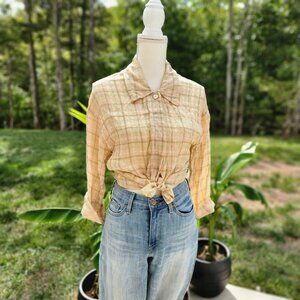 Authentic Vintage 80's 90's Anne Klein peach plaid blouse